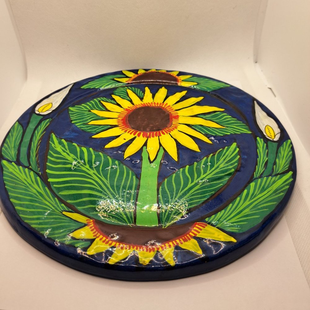 Mexican made plate, vibrant colours.